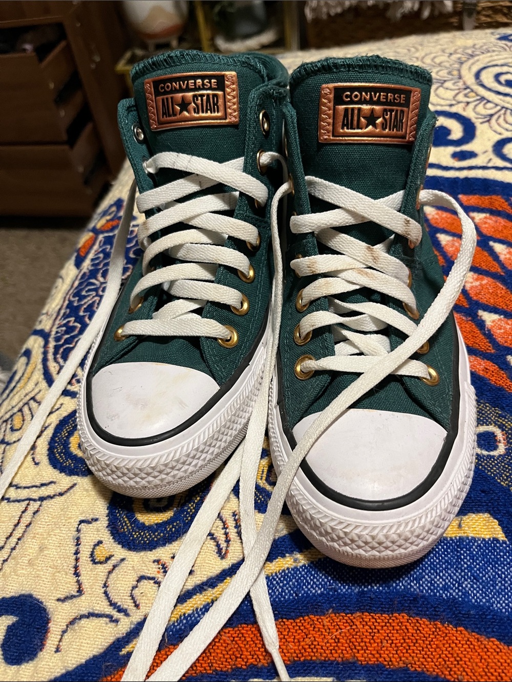 Converse High Top Sneakers in Dark Green with White